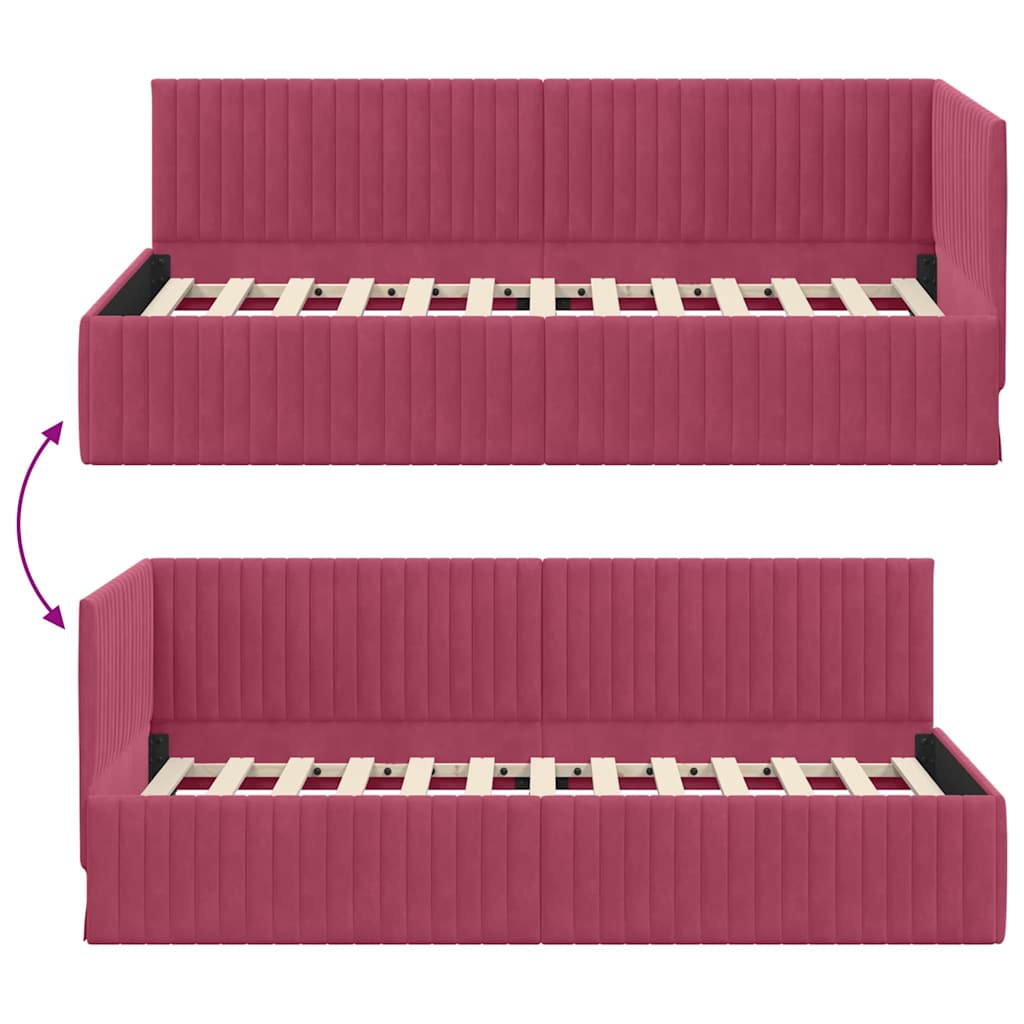 Cornice del letto ad angolo Rosso Vino 90 cm x 190 cm Velluto | homemem39