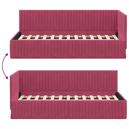 Cornice del letto ad angolo Rosso Vino 90 cm x 190 cm Velluto | homemem39