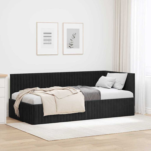 Cornice del letto ad angolo Nero 90 cm x 190 cm Velluto | homemem39