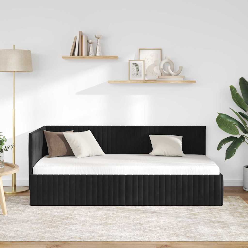 Cornice del letto ad angolo Nero 90 cm x 190 cm Velluto | homemem39