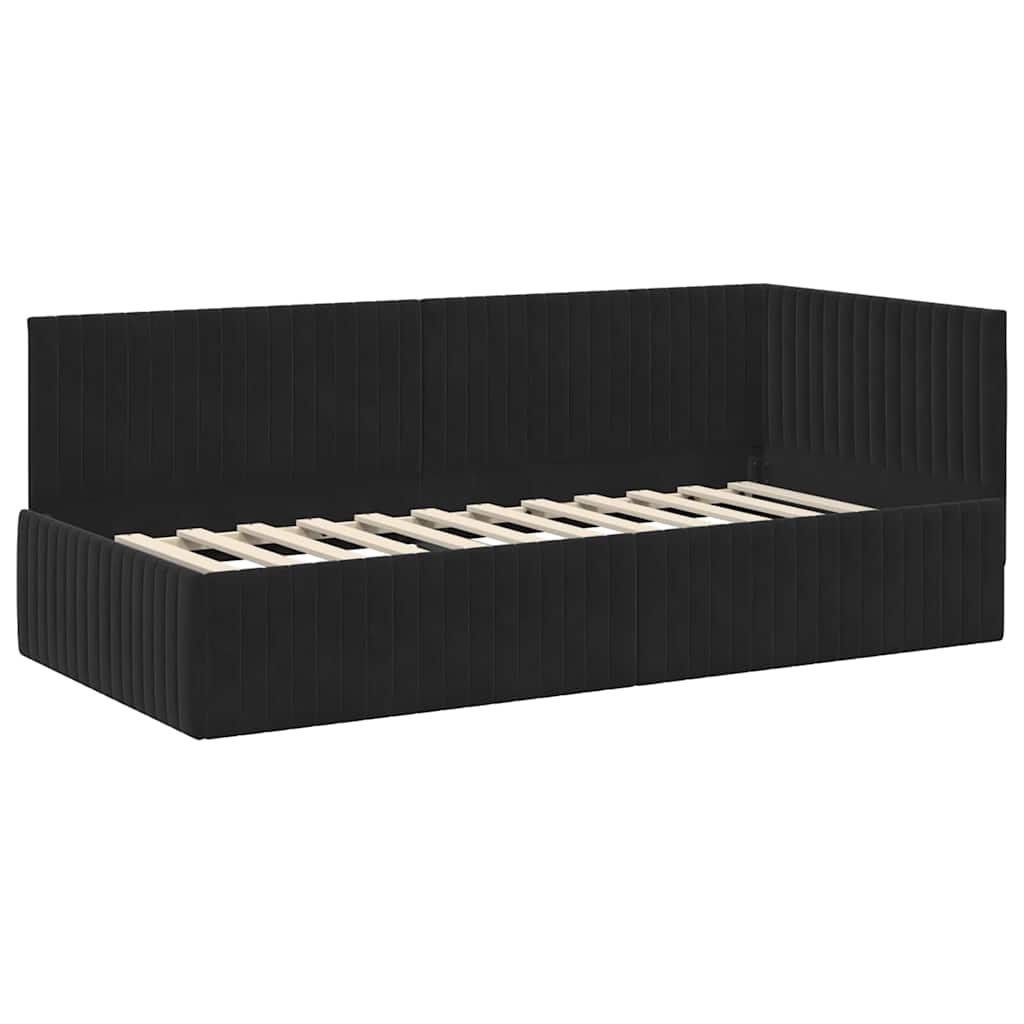 Cornice del letto ad angolo Nero 90 cm x 190 cm Velluto | homemem39