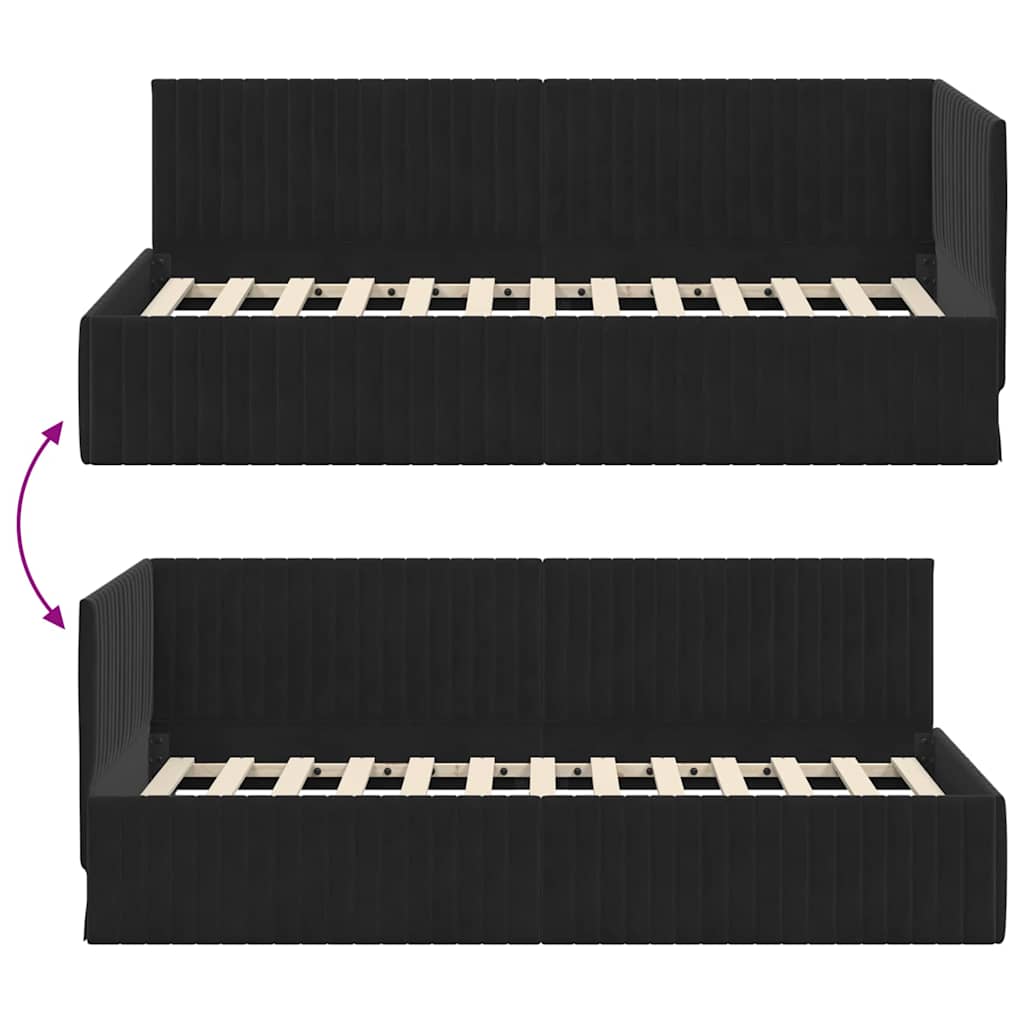 Cornice del letto ad angolo Nero 90 cm x 190 cm Velluto | homemem39