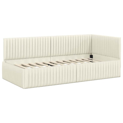 Cornice del letto ad angolo Crema 90 cm x 190 cm Velluto | homemem39