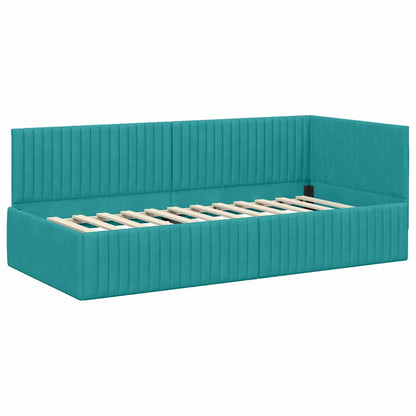 Cornice del letto ad angolo Turchese 90 cm x 190 cm Velluto | homemem39