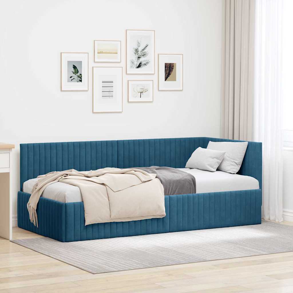 Cornice del letto ad angolo Blu 90 cm x 200 cm Velluto | homemem39