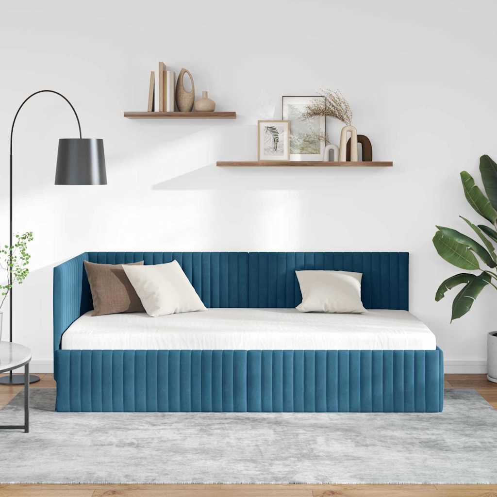 Cornice del letto ad angolo Blu 90 cm x 200 cm Velluto