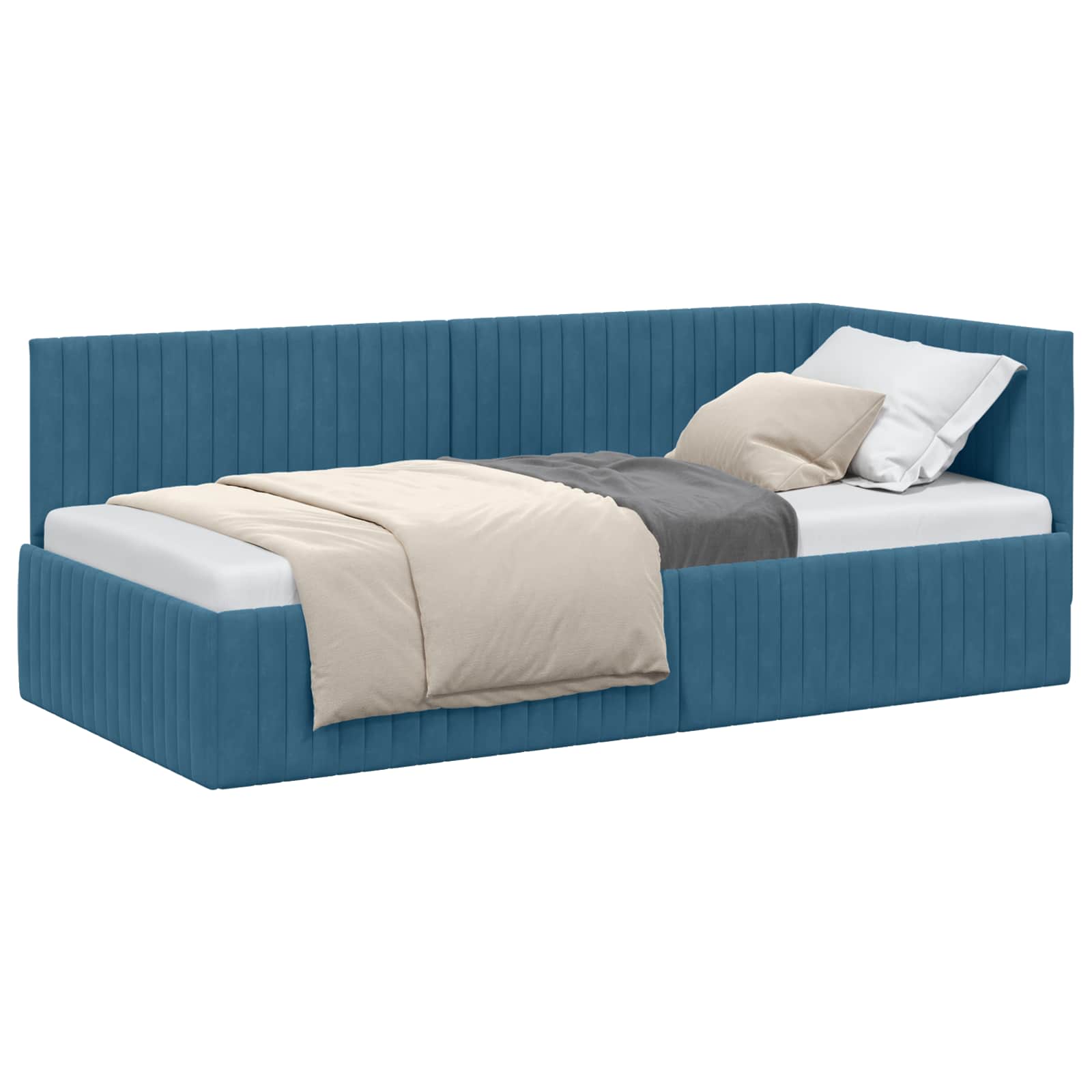Cornice del letto ad angolo Blu 90 cm x 200 cm Velluto | homemem39