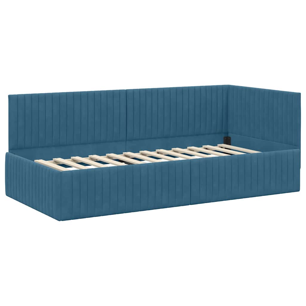 Cornice del letto ad angolo Blu 90 cm x 200 cm Velluto | homemem39