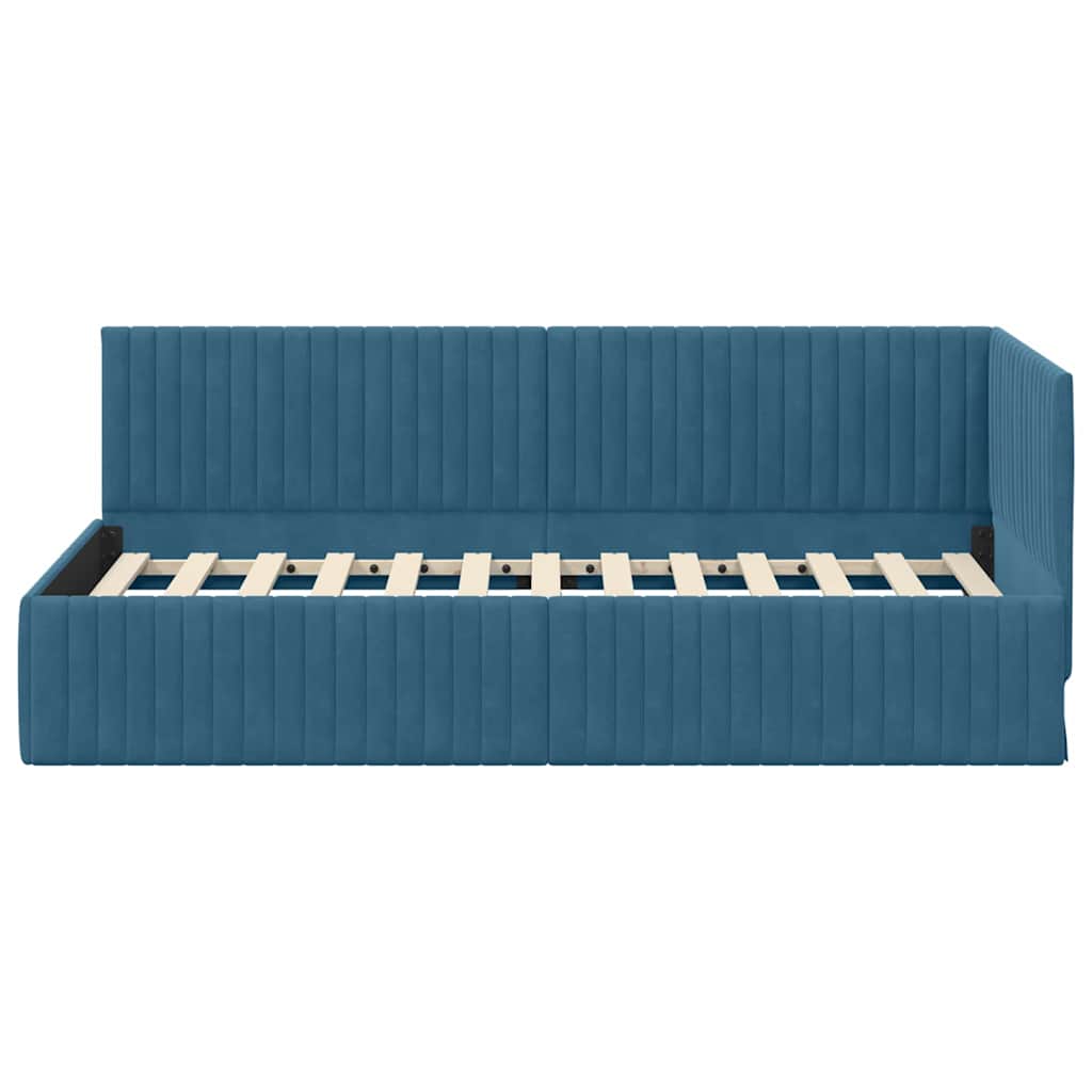 Cornice del letto ad angolo Blu 90 cm x 200 cm Velluto | homemem39