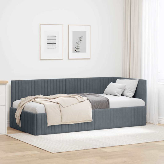 Cornice del letto ad angolo Grigio scuro 90 cm x 200 cm Velluto | homemem39