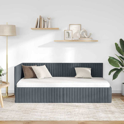 Cornice del letto ad angolo Grigio scuro 90 cm x 200 cm Velluto | homemem39