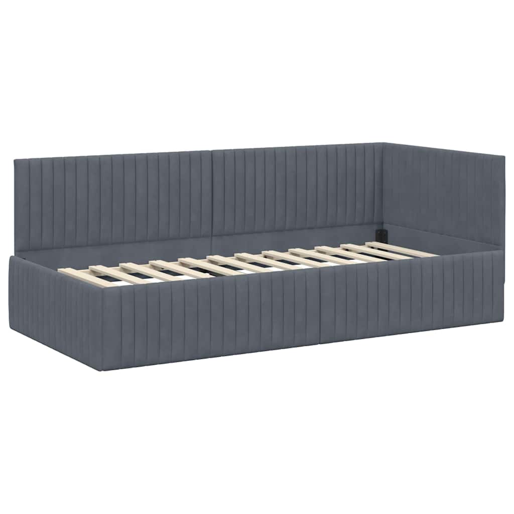 Cornice del letto ad angolo Grigio scuro 90 cm x 200 cm Velluto | homemem39