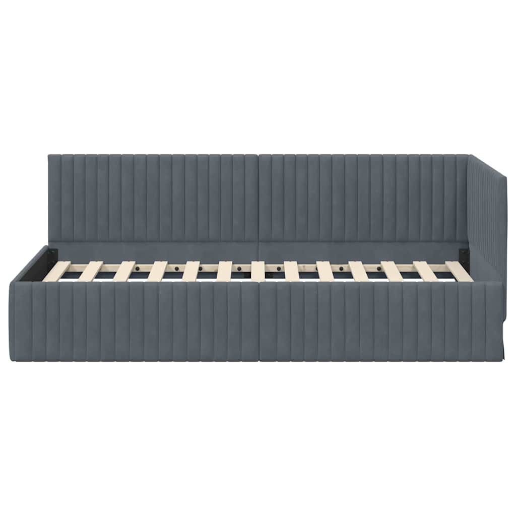 Cornice del letto ad angolo Grigio scuro 90 cm x 200 cm Velluto | homemem39
