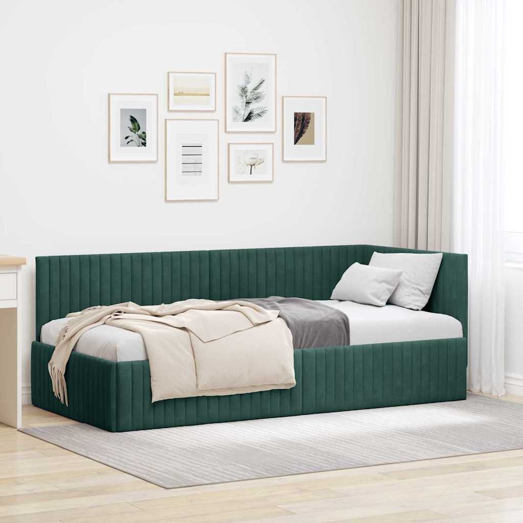 Cornice del letto ad angolo Verde Scuro 90 cm x 200 cm Velluto | homemem39