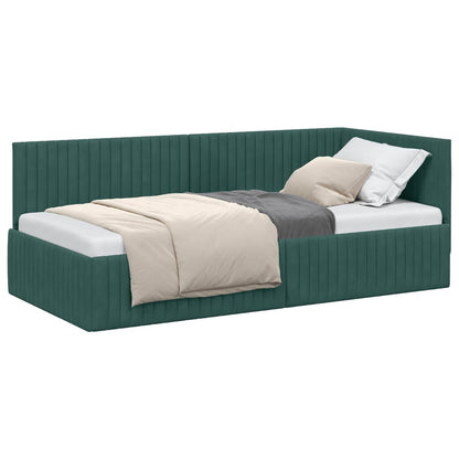Cornice del letto ad angolo Verde Scuro 90 cm x 200 cm Velluto | homemem39