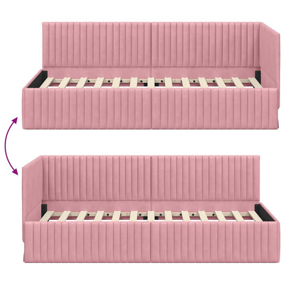 Cornice del letto ad angolo Rosa 90 cm x 200 cm Velluto | homemem39