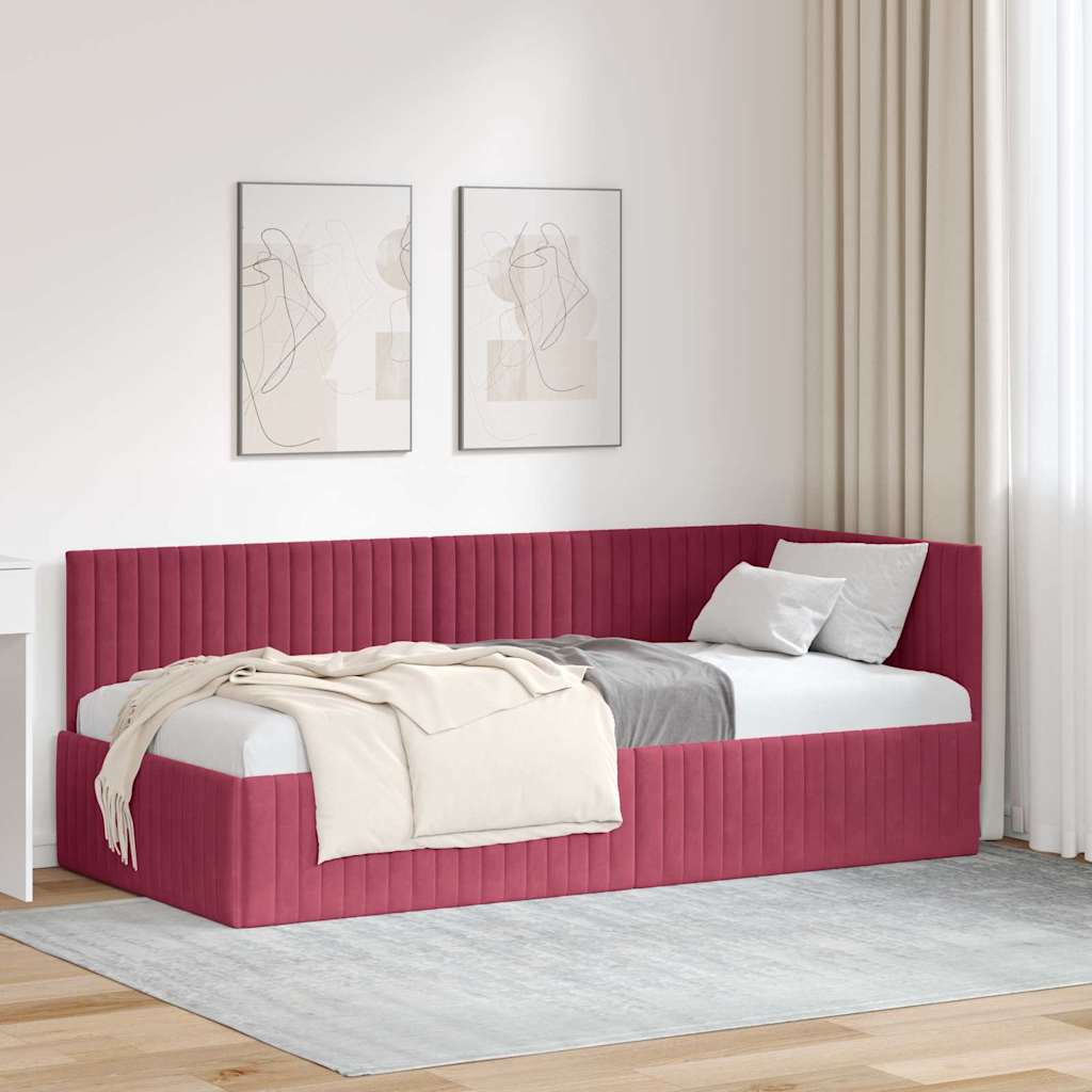 Cornice del letto ad angolo Rosso Vino 90 cm x 200 cm Velluto | homemem39