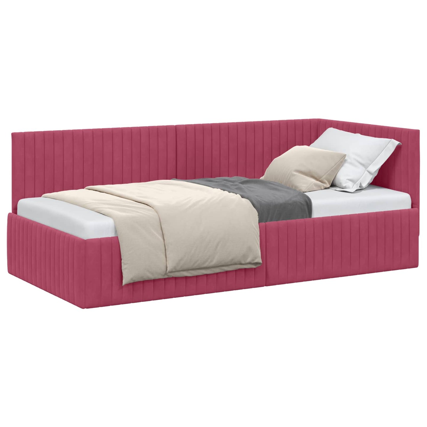 Cornice del letto ad angolo Rosso Vino 90 cm x 200 cm Velluto | homemem39
