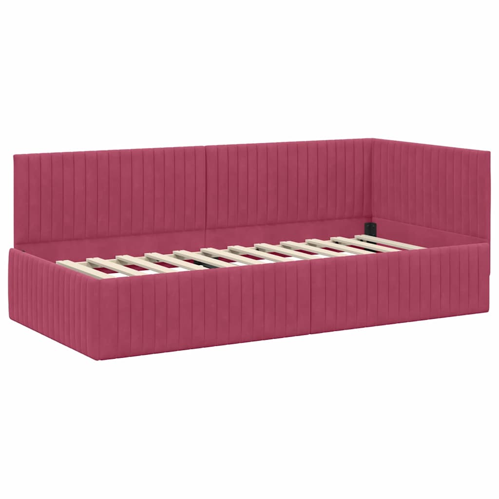 Cornice del letto ad angolo Rosso Vino 90 cm x 200 cm Velluto | homemem39