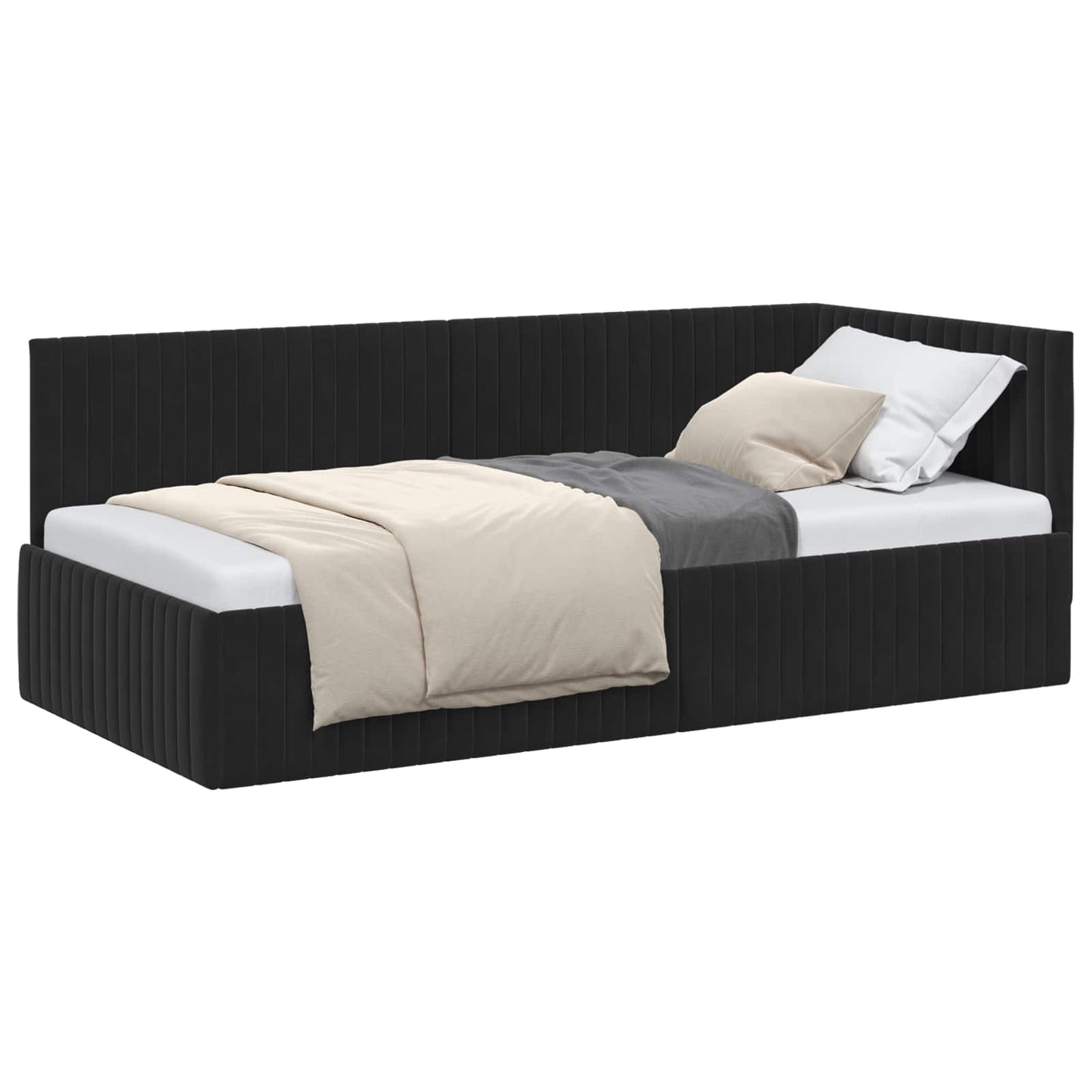 Cornice del letto ad angolo Nero 90 cm x 200 cm Velluto | homemem39