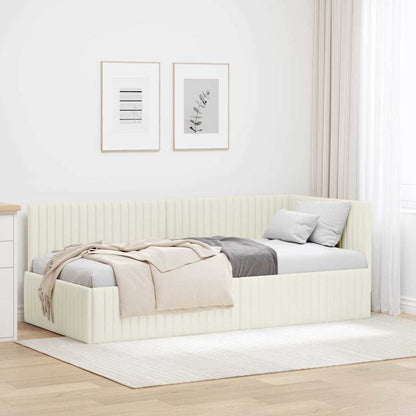 Cornice del letto ad angolo Crema 90 cm x 200 cm Velluto | homemem39