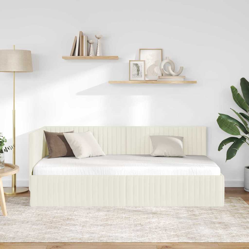 Cornice del letto ad angolo Crema 90 cm x 200 cm Velluto | homemem39