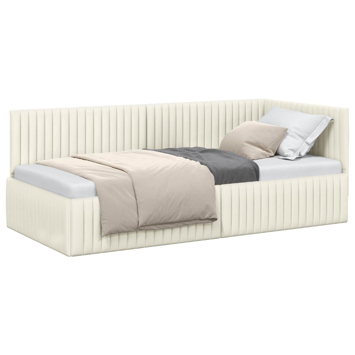 Cornice del letto ad angolo Crema 90 cm x 200 cm Velluto | homemem39
