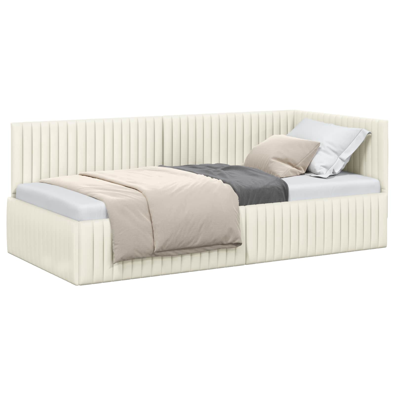 Cornice del letto ad angolo Crema 90 cm x 200 cm Velluto | homemem39