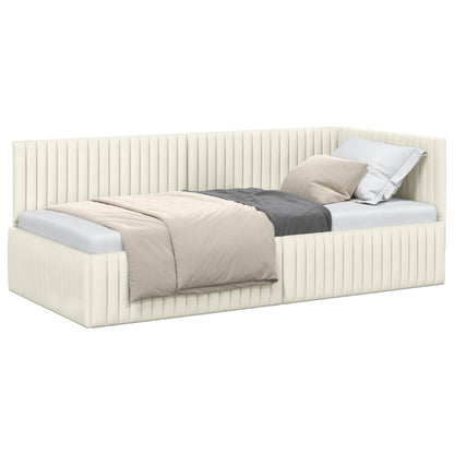 Cornice del letto ad angolo Crema 90 cm x 200 cm Velluto | homemem39