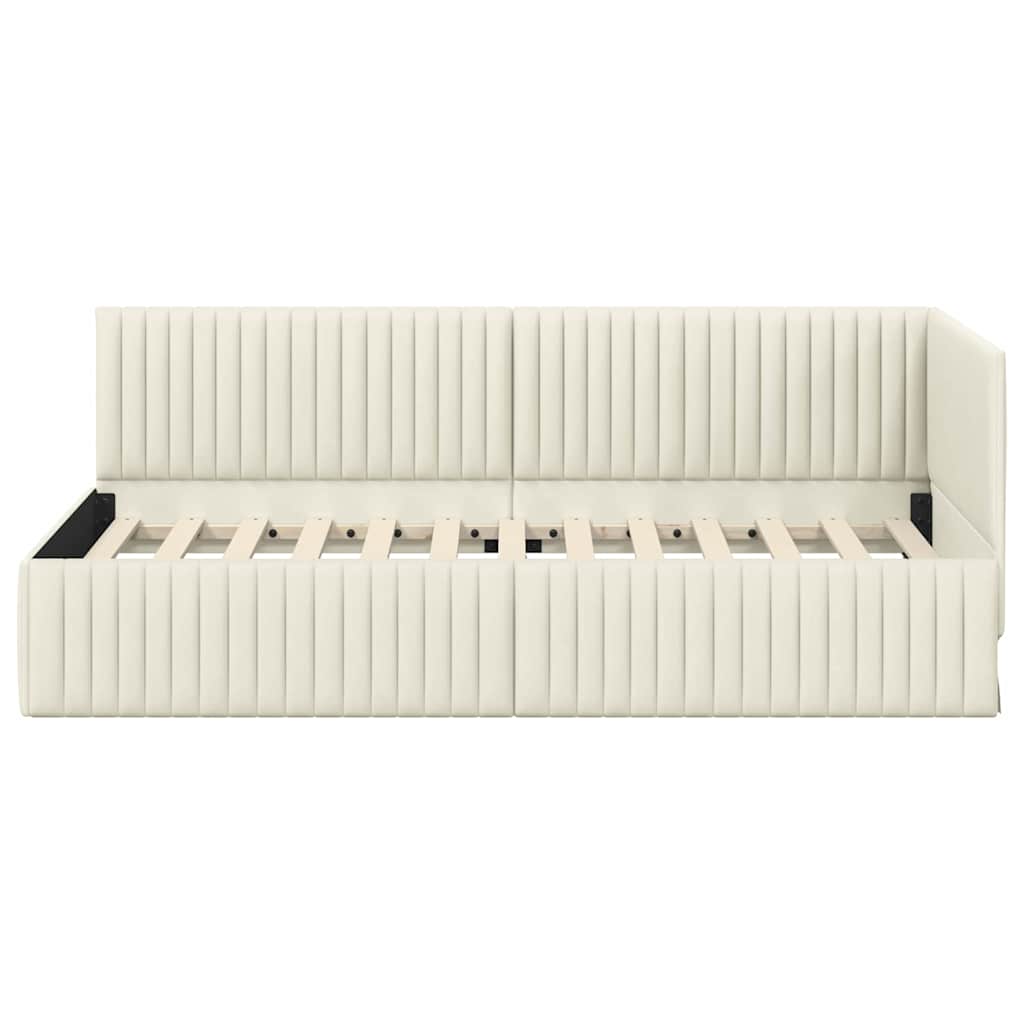 Cornice del letto ad angolo Crema 90 cm x 200 cm Velluto | homemem39