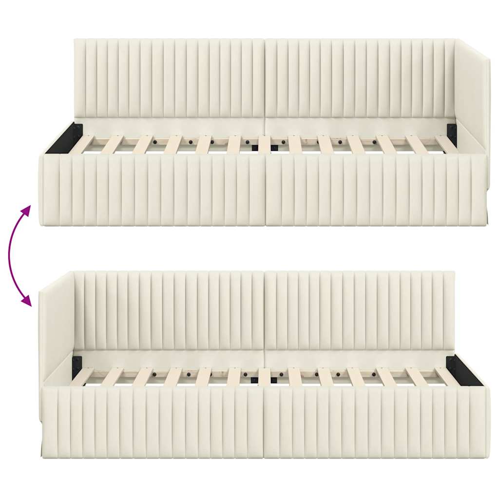 Cornice del letto ad angolo Crema 90 cm x 200 cm Velluto | homemem39
