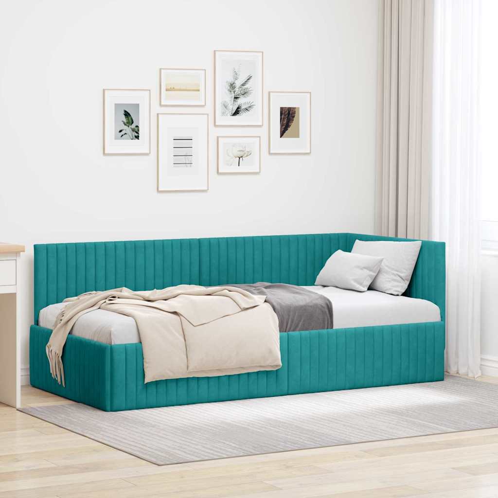 Cornice del letto ad angolo Turchese 90 cm x 200 cm Velluto | homemem39