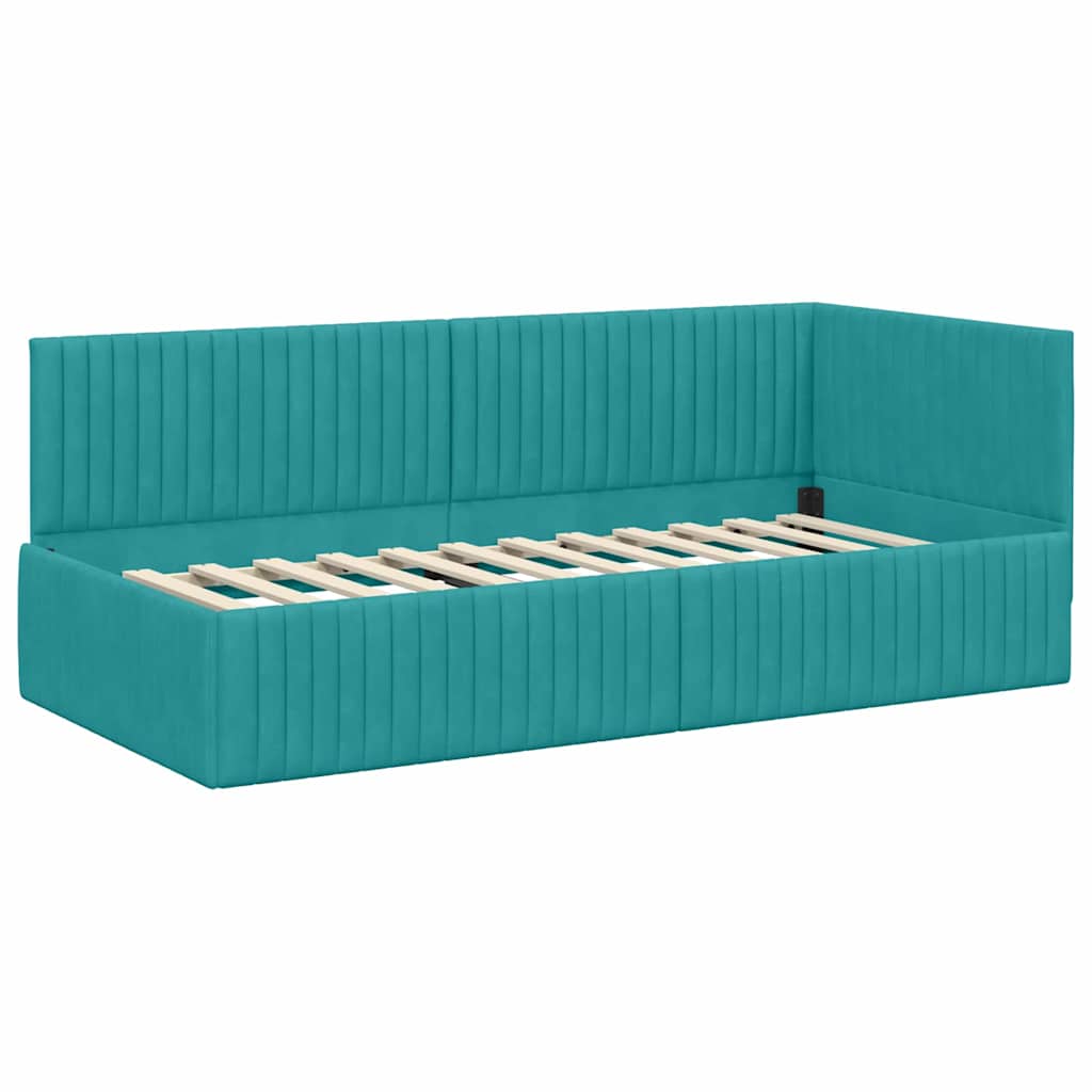 Cornice del letto ad angolo Turchese 90 cm x 200 cm Velluto | homemem39