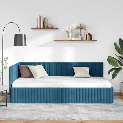 Cornice del letto ad angolo Blu 100 cm x 200 cm Velluto
