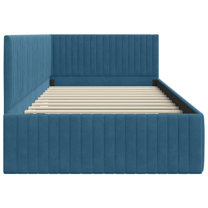Cornice del letto ad angolo Blu 100 cm x 200 cm Velluto