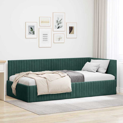 Cornice del letto ad angolo Verde Scuro 100 cm x 200 cm Velluto | homemem39