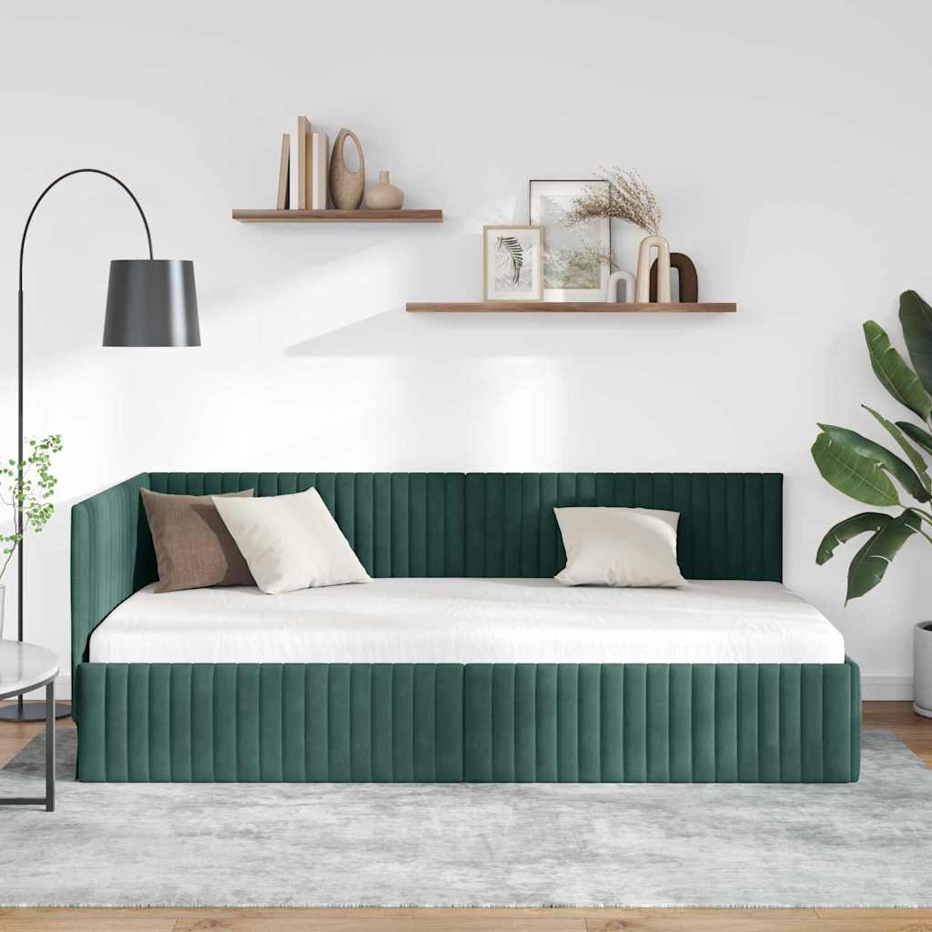 Cornice del letto ad angolo Verde Scuro 100 cm x 200 cm Velluto | homemem39
