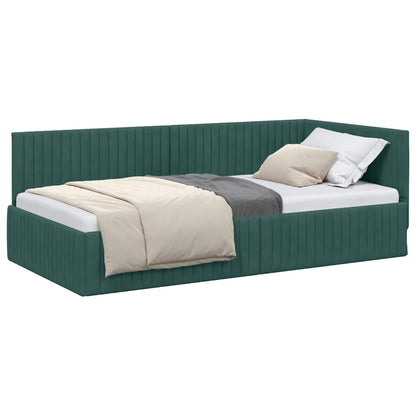 Cornice del letto ad angolo Verde Scuro 100 cm x 200 cm Velluto | homemem39