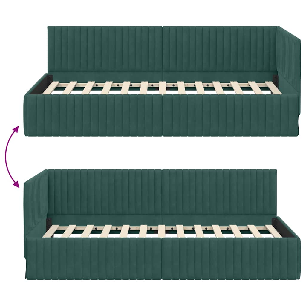 Cornice del letto ad angolo Verde Scuro 100 cm x 200 cm Velluto | homemem39