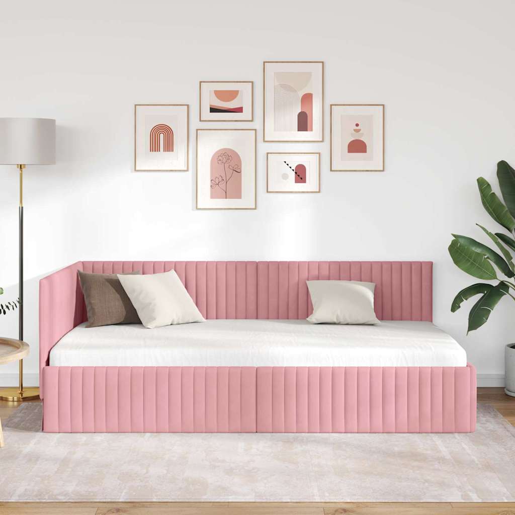 Cornice del letto ad angolo Rosa 100 cm x 200 cm Velluto | homemem39
