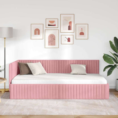 Cornice del letto ad angolo Rosa 100 cm x 200 cm Velluto | homemem39