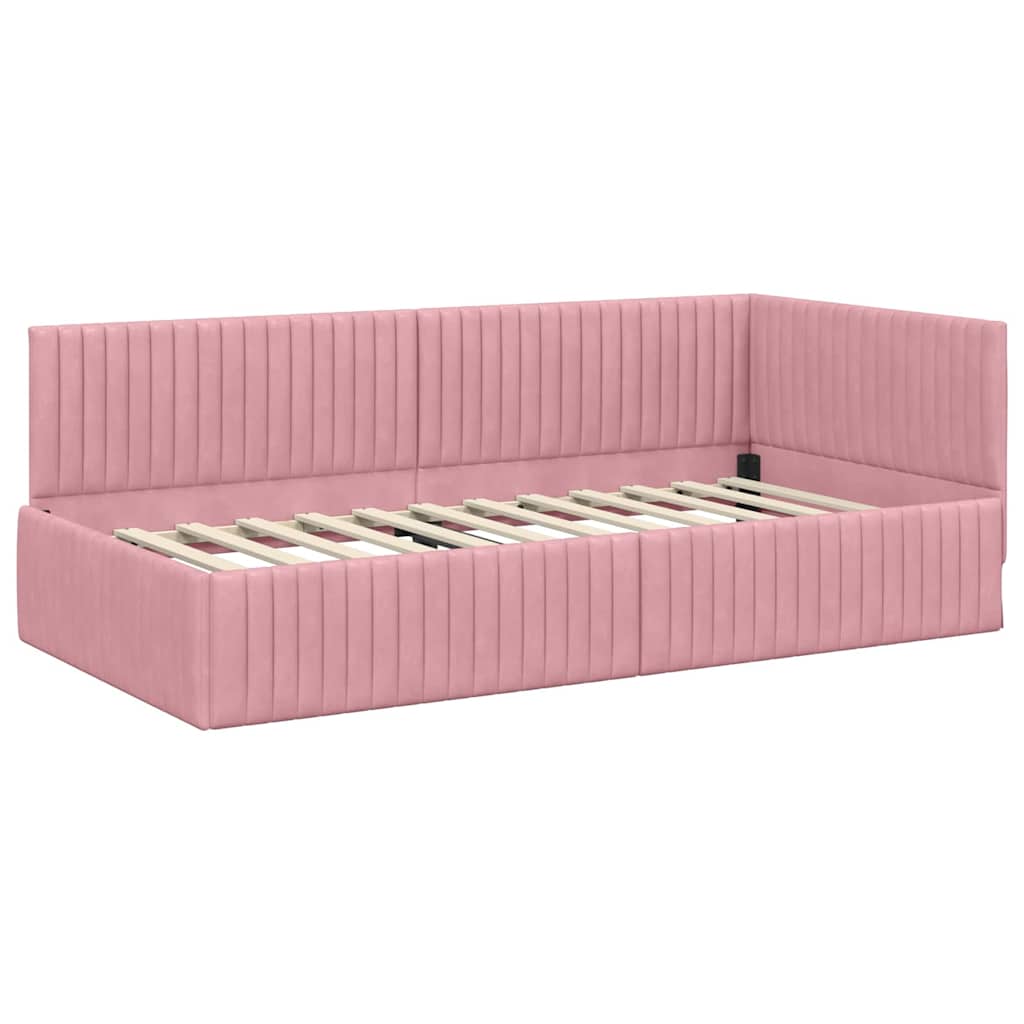 Cornice del letto ad angolo Rosa 100 cm x 200 cm Velluto | homemem39