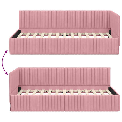Cornice del letto ad angolo Rosa 100 cm x 200 cm Velluto | homemem39