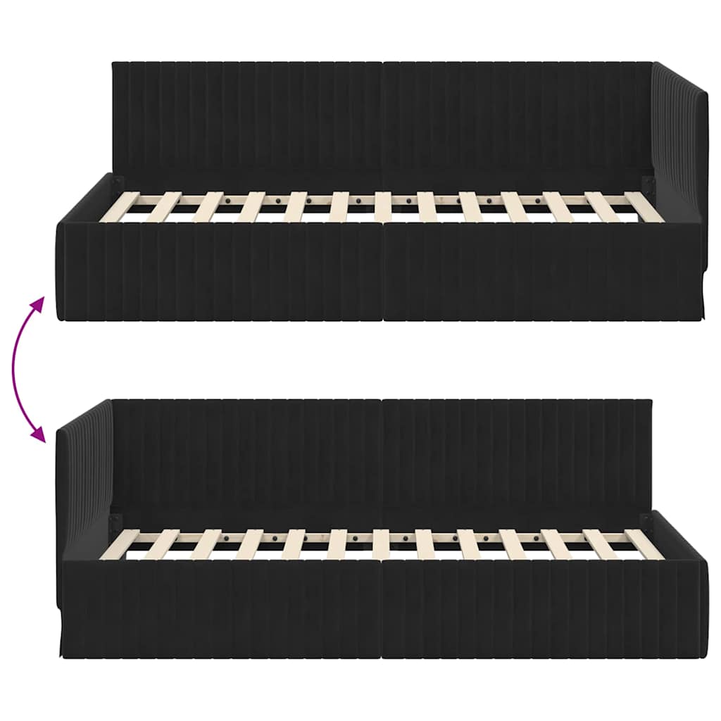 Cornice del letto ad angolo Nero 100 cm x 200 cm Velluto | homemem39