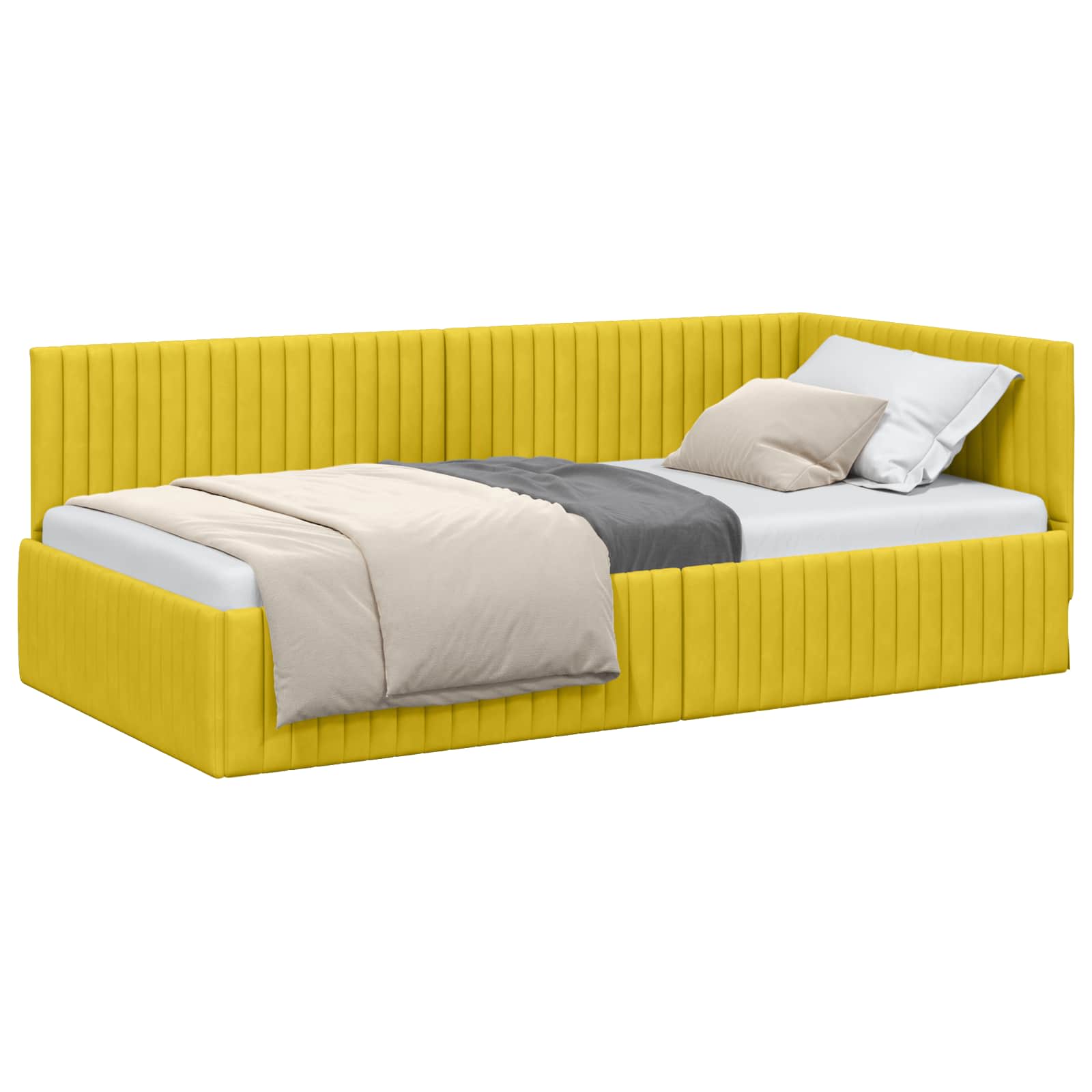 Cornice del letto ad angolo Giallo 100 cm x 200 cm Velluto | homemem39