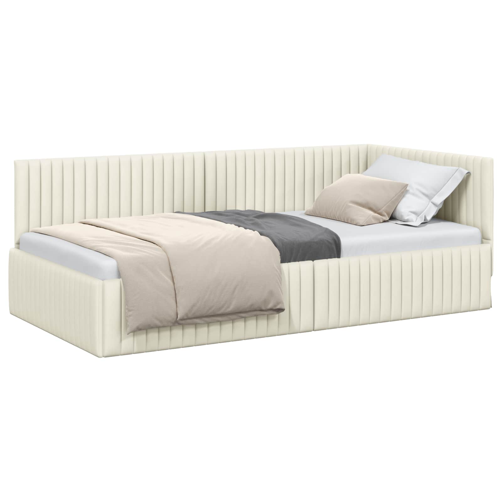 Cornice del letto ad angolo Crema 100 cm x 200 cm Velluto | homemem39