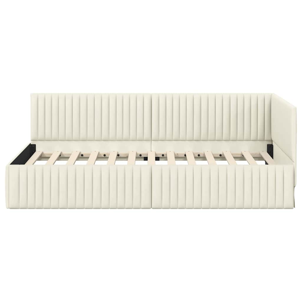Cornice del letto ad angolo Crema 100 cm x 200 cm Velluto | homemem39
