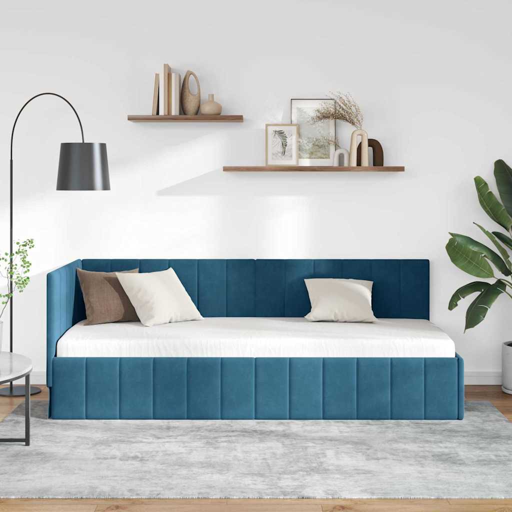 Cornice del letto ad angolo Blu 80 cm x 200 cm Velluto | homemem39