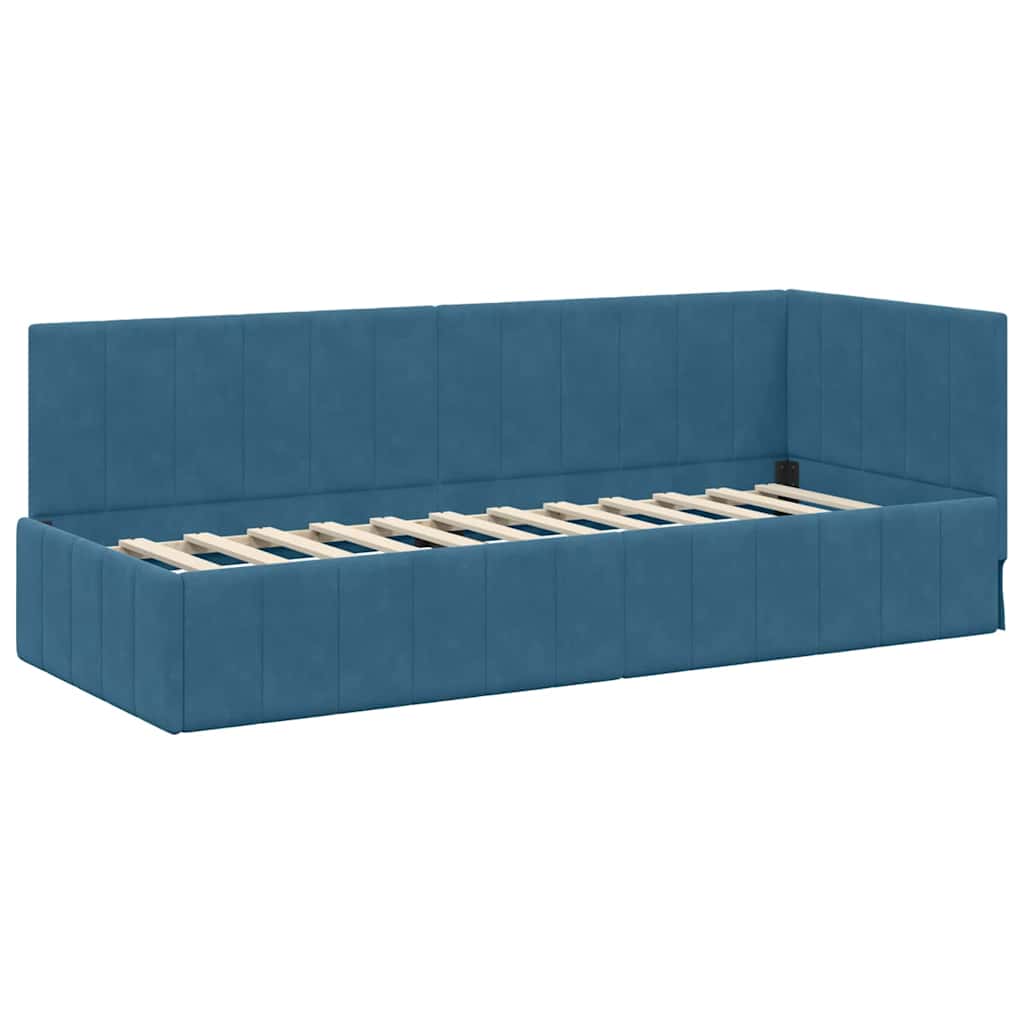 Cornice del letto ad angolo Blu 80 cm x 200 cm Velluto