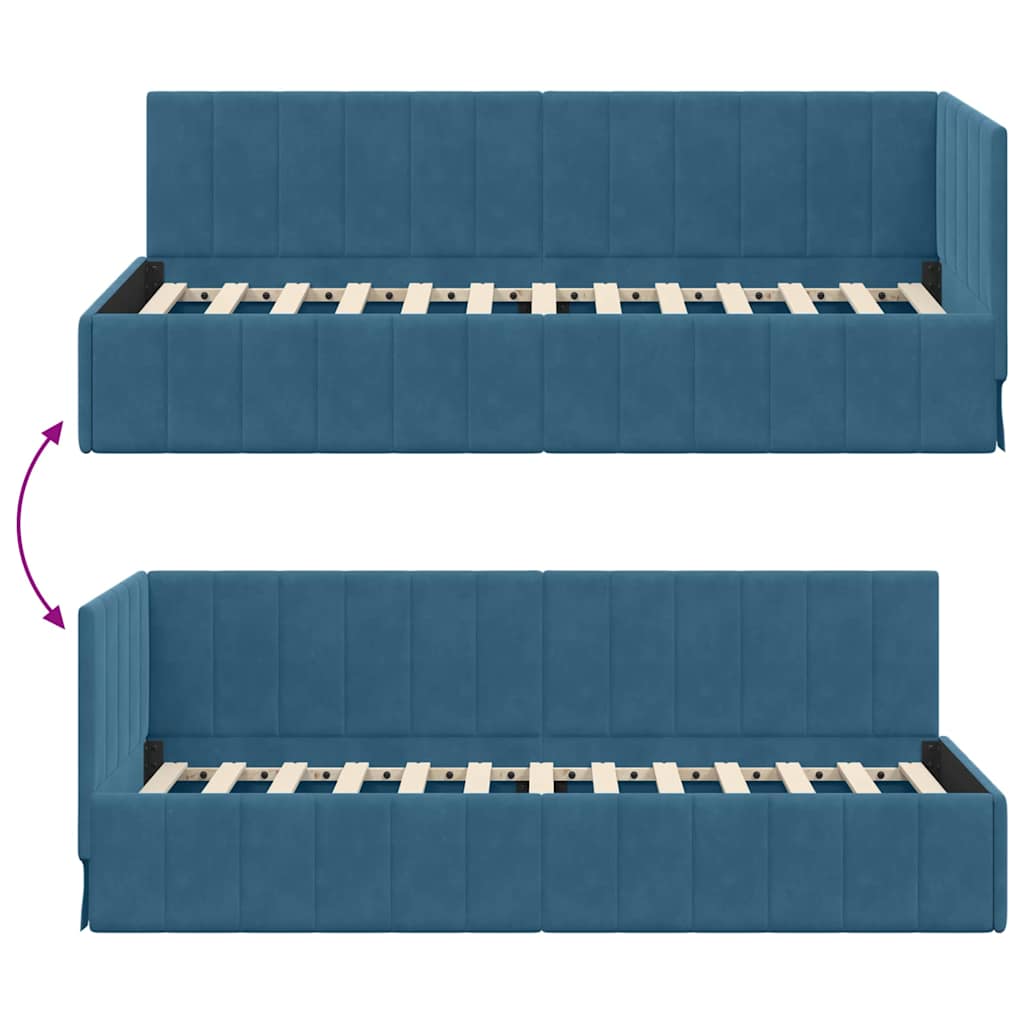 Cornice del letto ad angolo Blu 80 cm x 200 cm Velluto | homemem39